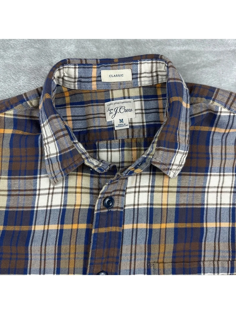 J.Crew Every Stitch Considered Men's M Classic Fit Plaid Flannel Shirt Blue Tan